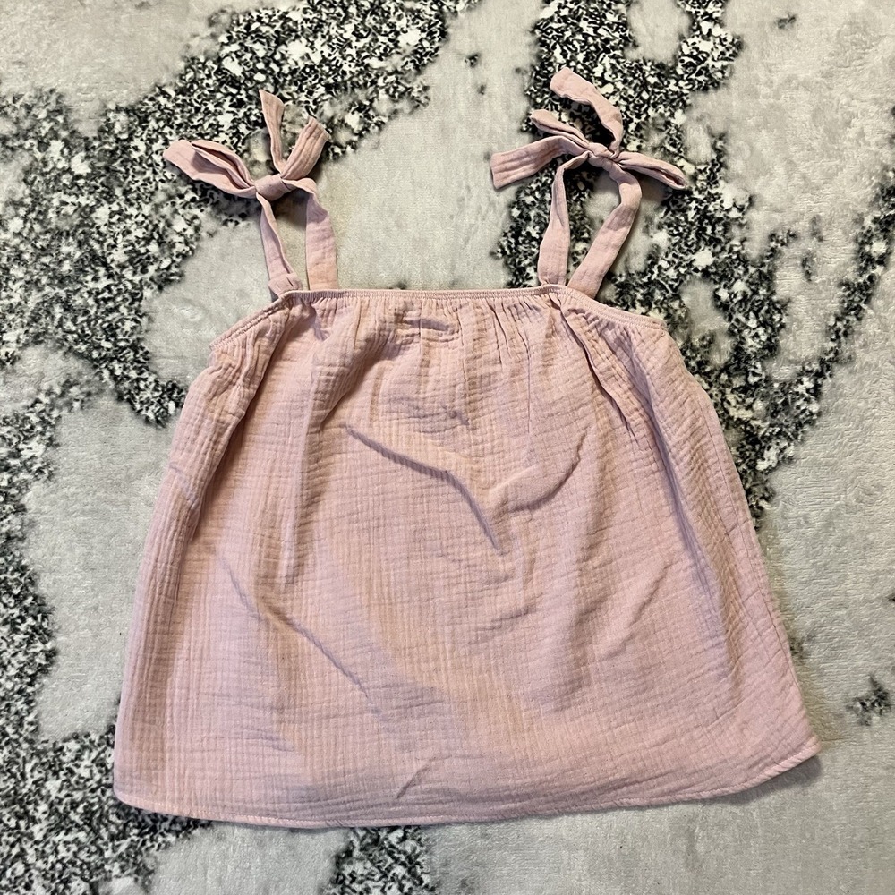 Walking on Sunshine Girl's Top Size L‎ Pink Soft Gauze Bow Tie Strap Tank Top